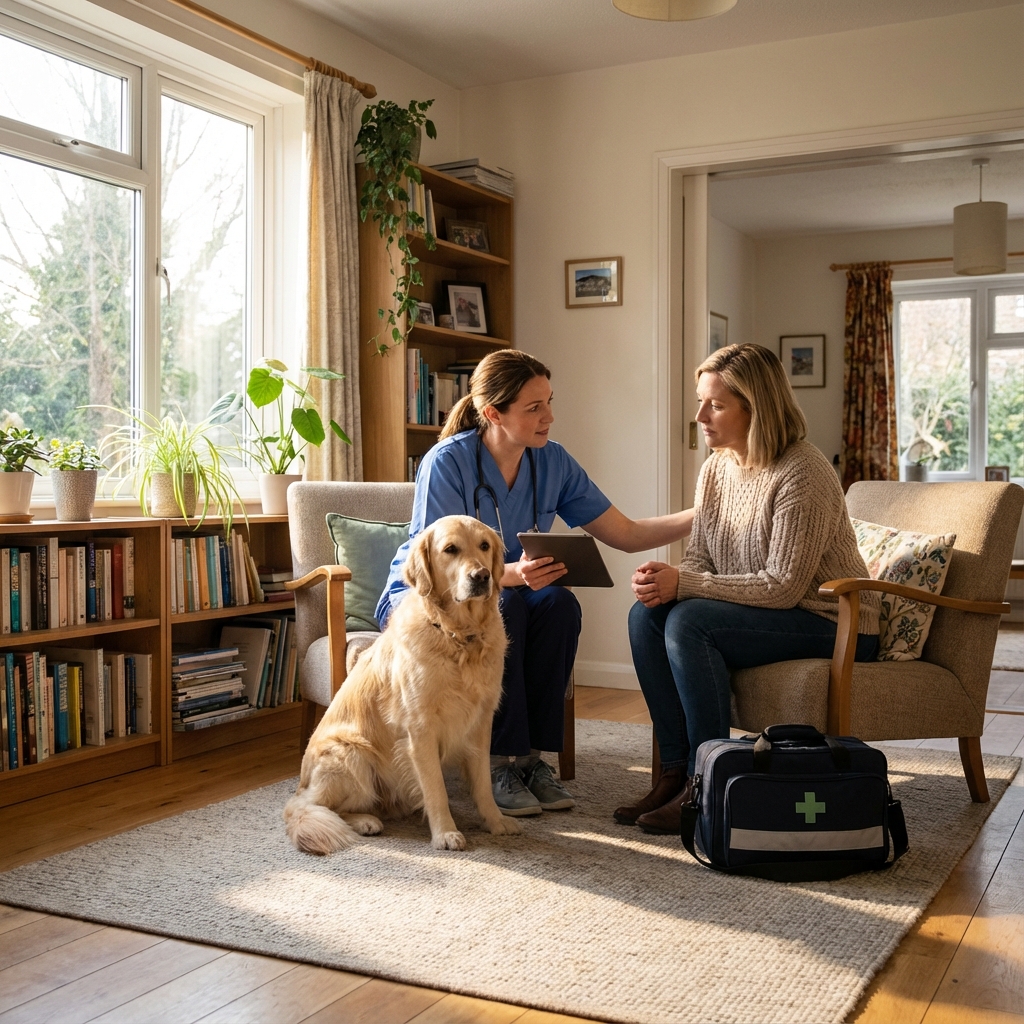 Cuidador feliz con un perro